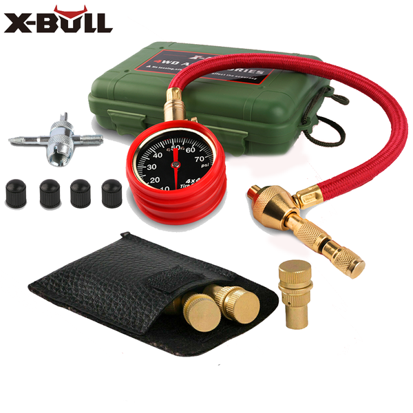 X-BULL Tyre Deflators Tire Automatic 4WD Pressure Gauge & 4 Brass Deflator