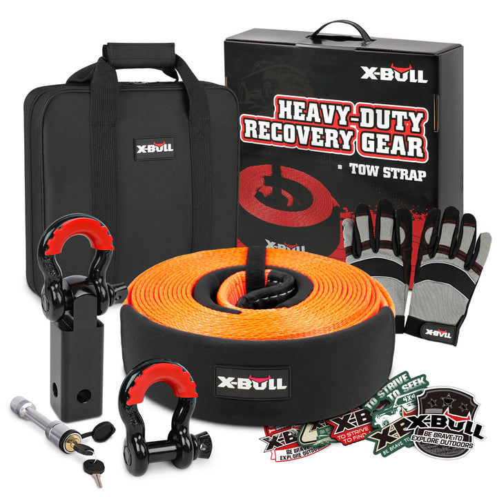 X-BULL recovery kit with shackle hitch receiver tow strap D-Ring shackles gloves bag Off Road 4WD