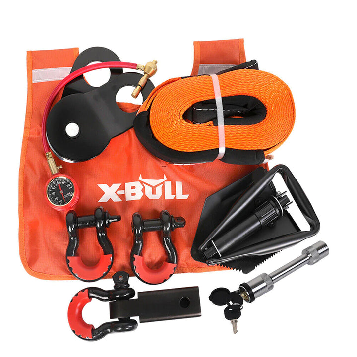 X-BULL Winch Recovery KIT 12PCS with MINI Recovery Tracks Boards Snatch Strap Off Road 4WD