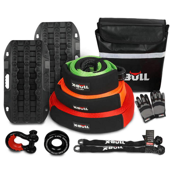 X-BULL 4WD recovery kit with Recovery Tracks Boards kinetic winch snatch strap Soft shackles winch damper Off Road