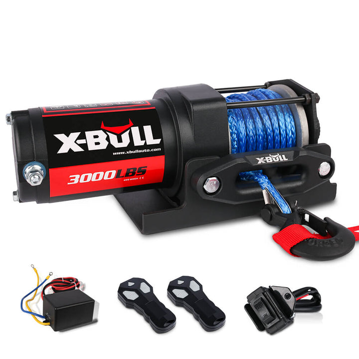 X-BULL Electric Winch 12V Wireless 3000lbs/1360kg Synthetic Rope BOAT ATV 4WD BLUE