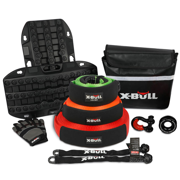 X-BULL 4WD recovery kit with Recovery Tracks Boards kinetic winch snatch strap Soft shackles winch damper Off Road