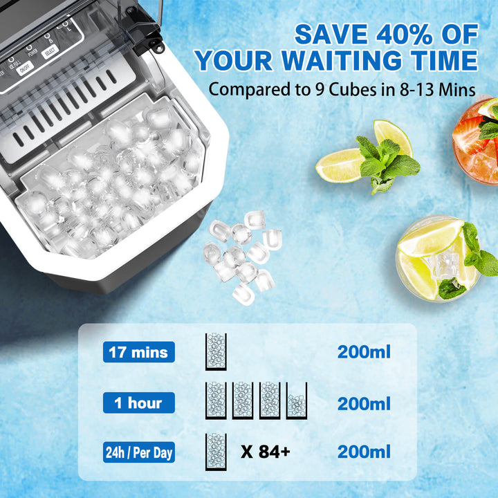 X-BULL Portable Countertop Ice Cube Maker Machine with Carry Handle, Ice Scoop and Removable Ice Basket