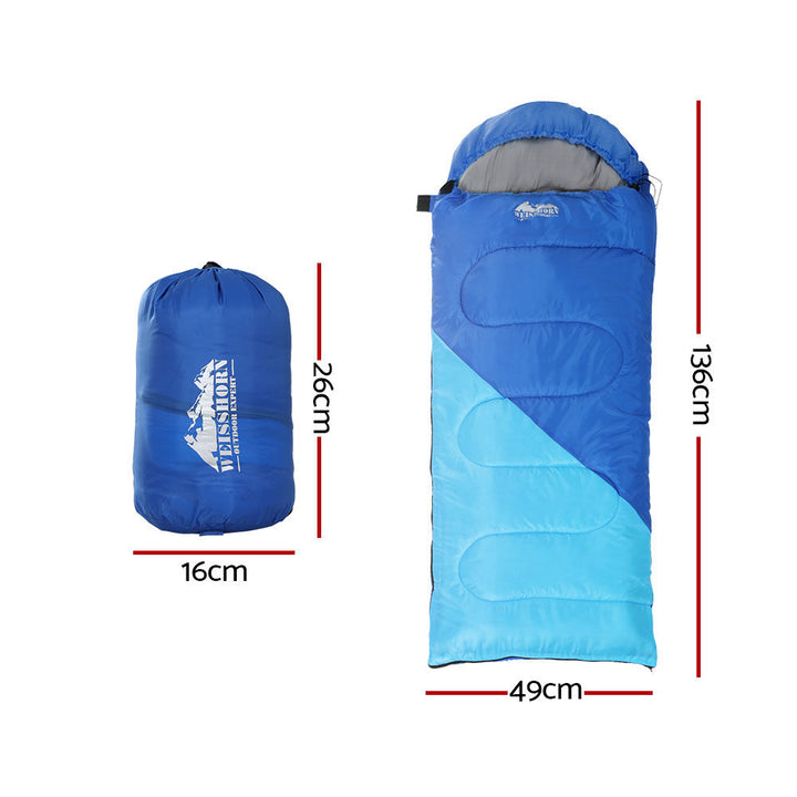 Sleeping Bag Kids Instant Camping Hiking 136cm Double zippers with Carry Bag Lightweight