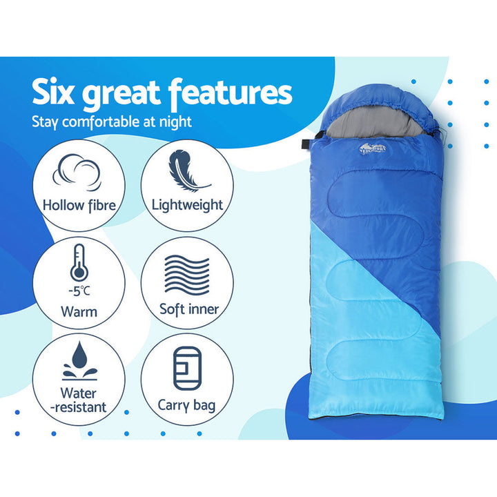 Sleeping Bag Kids Instant Camping Hiking 136cm Double zippers with Carry Bag Lightweight