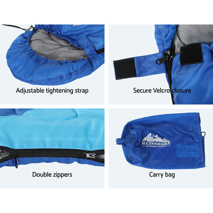 Sleeping Bag Kids Instant Camping Hiking 136cm Double zippers with Carry Bag Lightweight