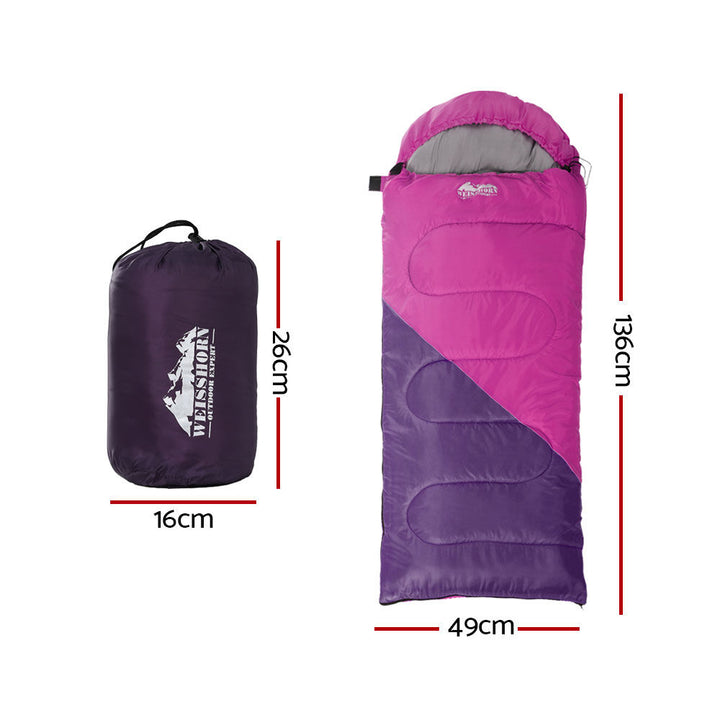 Sleeping Bag Kids Instant Camping Hiking 136cm Double zippers with Carry Bag Lightweight