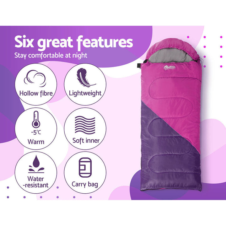 Sleeping Bag Kids Instant Camping Hiking 136cm Double zippers with Carry Bag Lightweight