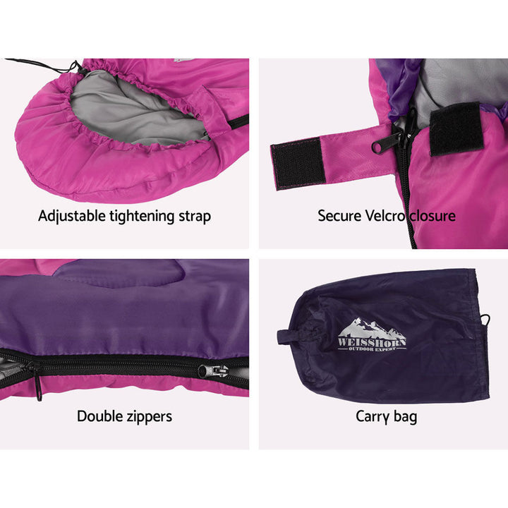 Sleeping Bag Kids Instant Camping Hiking 136cm Double zippers with Carry Bag Lightweight