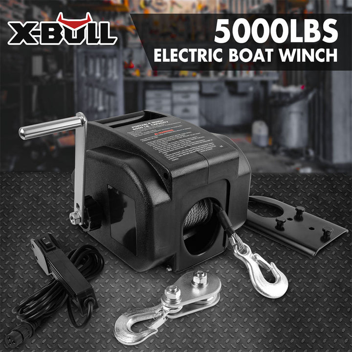 X-BULL 12V Electric Boat Winch Trailer 5000LBS 10.5M Steel Cable