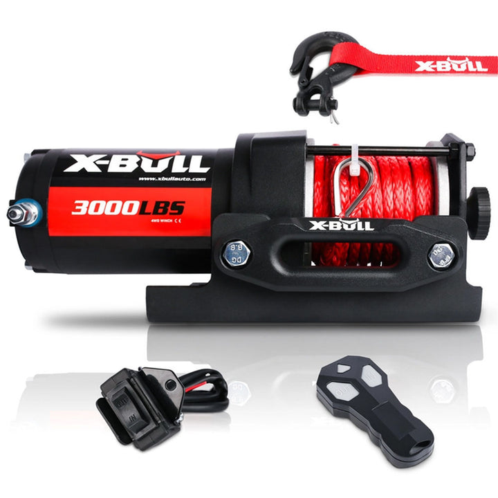 X-BULL Electric Winch 12V Wireless 3000lbs/1360kg Synthetic Rope BOAT ATV 4WD CAMPING Wired Remote Protable power speed hook