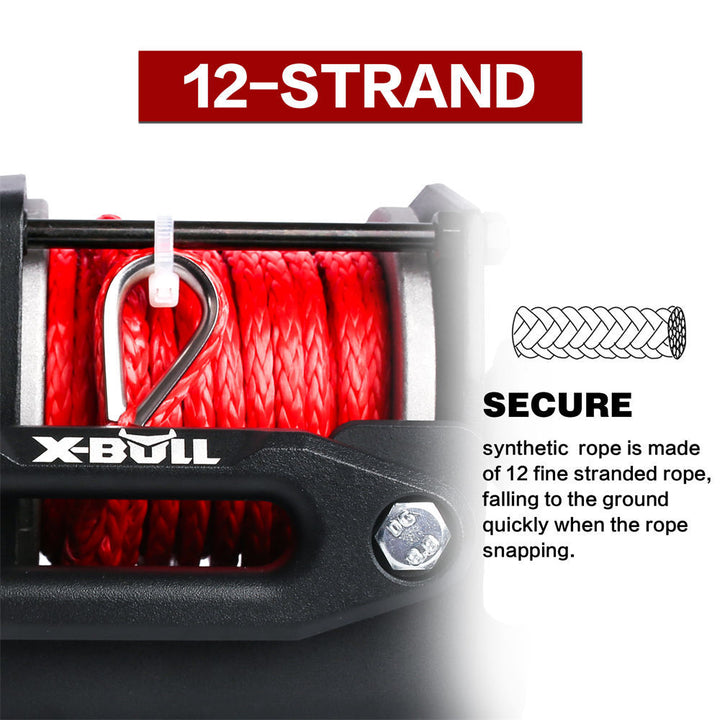 X-BULL Electric Winch 12V Wireless 3000lbs/1360kg Synthetic Rope BOAT ATV 4WD CAMPING Wired Remote Protable power speed hook