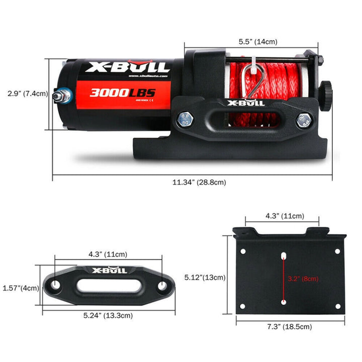 X-BULL Electric Winch 12V Wireless 3000lbs/1360kg Synthetic Rope BOAT ATV 4WD CAMPING Wired Remote Protable power speed hook