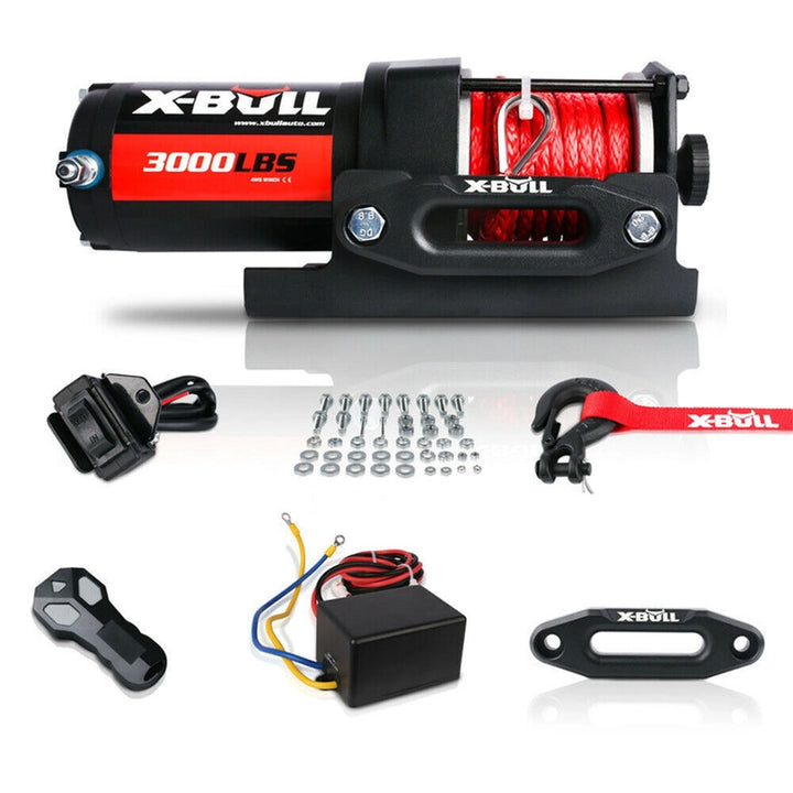 X-BULL Electric Winch 12V Wireless 3000lbs/1360kg Synthetic Rope BOAT ATV 4WD CAMPING Wired Remote Protable power speed hook