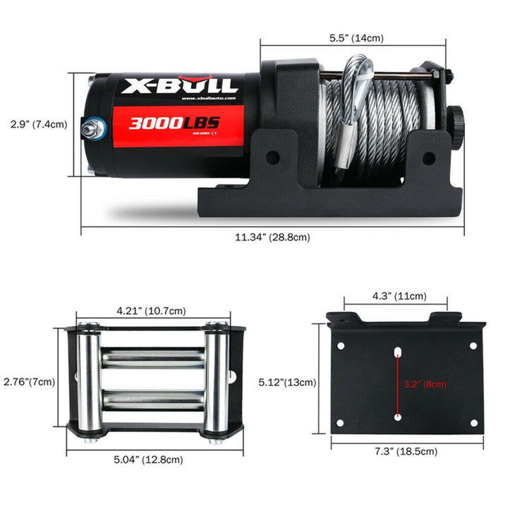 X-BULL Electric Winch 3000lbs1360kg Wireless 12V Steel Cable ATV 4WD BOAT 4X4 4WD  CAMPING Wired Remote Protable power speed hook