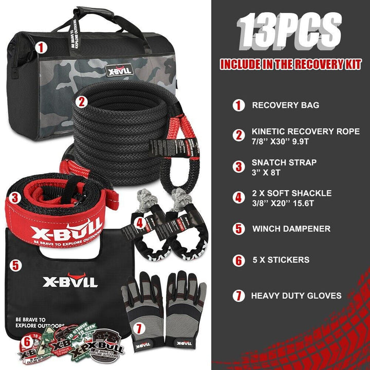 X-BULL Winch Recovery Kit New 13PCS with Recovery tracks Gen 3.0 Boards Snatch Strap Off Road 4WD Kinetic Recovery Rope Damper