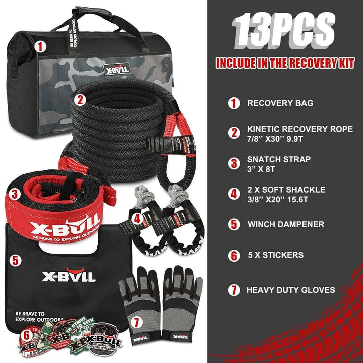 X-BULL Winch Recovery KIT 14PCS with MINI Recovery Tracks Boards Snatch Strap Off Road 4WD