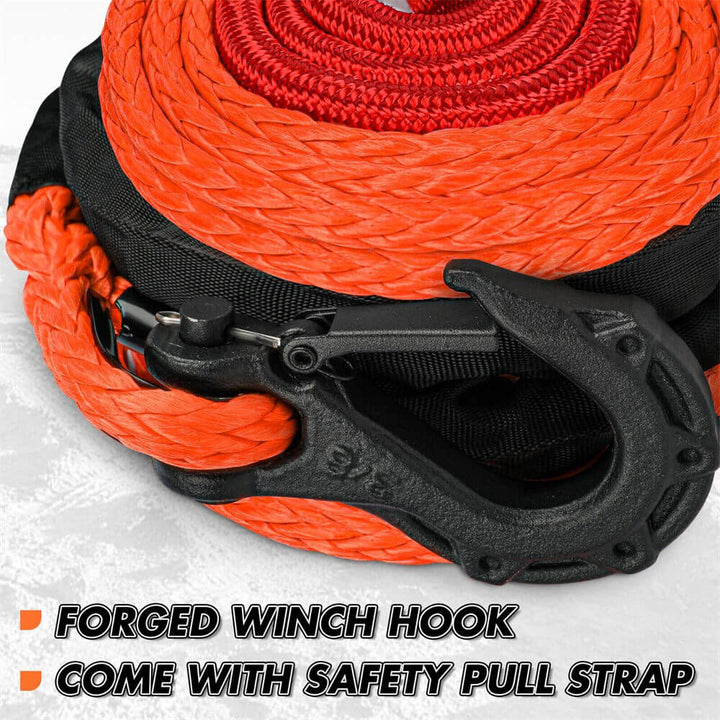 X-BULL 10MM x 26M Synthetic Winch Rope Hook SK75 1/2" 32000lbs 85FT