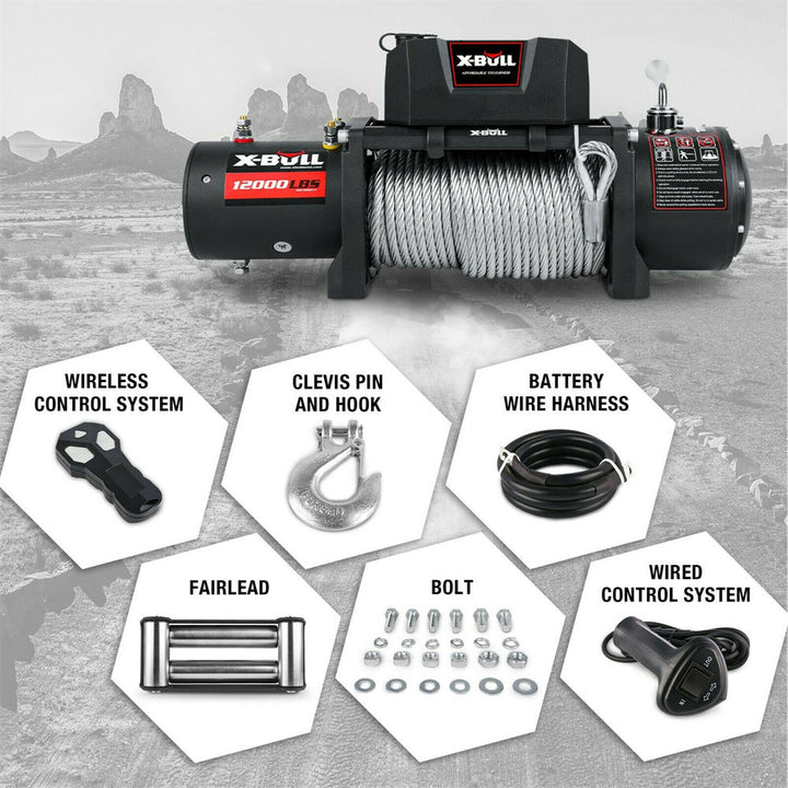 X-BULL Electric Winch 12000LBS/5454KGS Steel Cable 12V Wireless Remote Offroad 