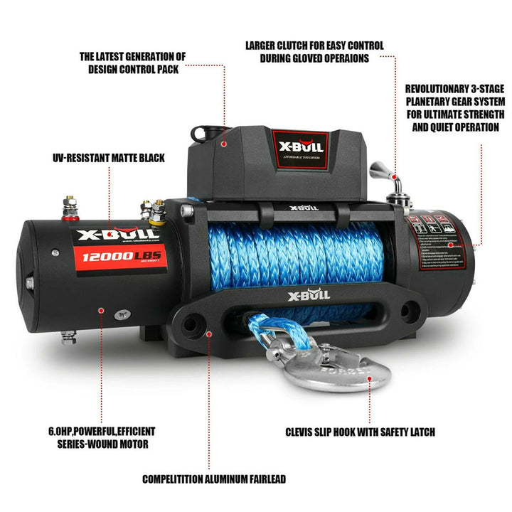 X-BULL Electric Winch 12000LBS Synthetic Rope 12V 26M Wireless Remote 4WD 4x4