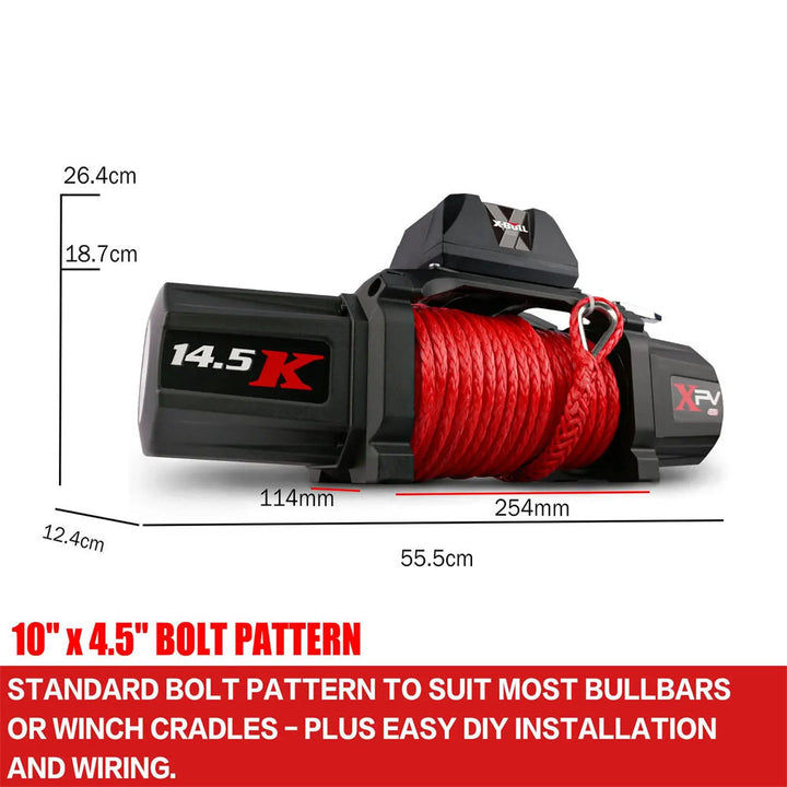 X-BULL Electric Winch 12V Synthetic Rope Wireless 14500LB Remote 4X4 4WD Boat