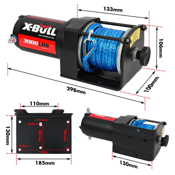 X-BULL Electric Winch 12V Wireless 3000lbs/1360kg Synthetic Rope BOAT ATV 4WD BLUE