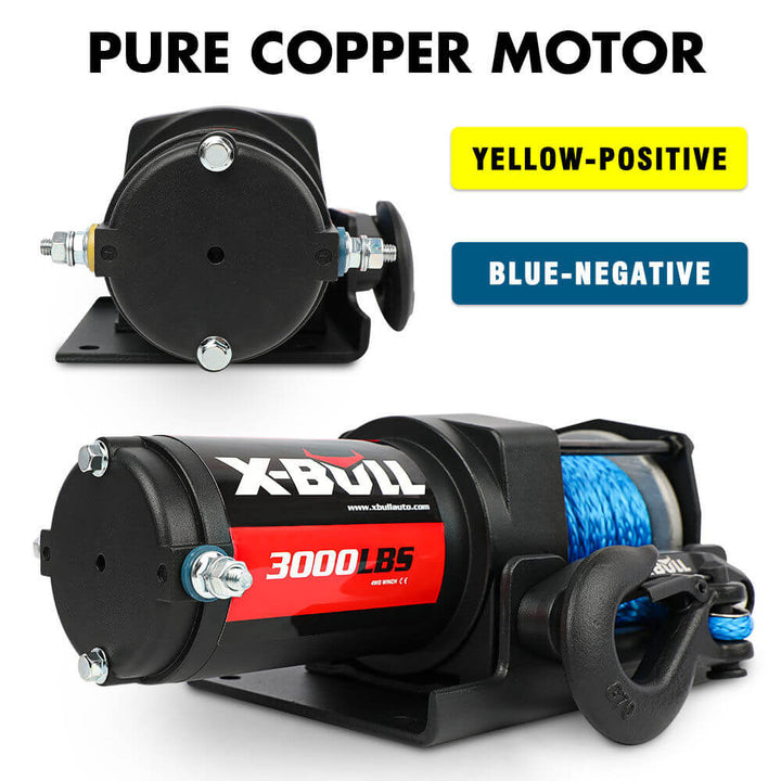 X-BULL Electric Winch 12V Wireless 3000lbs/1360kg Synthetic Rope BOAT ATV 4WD BLUE