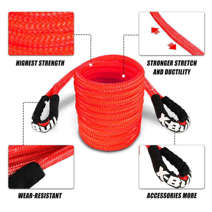 X-BULL Kinetic Rope 22mmx9m 28600LBS Recovery Dyneema Tow Winch 2x Soft Shackles