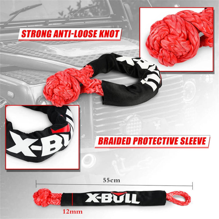 X-BULL Kinetic Rope 22mmx9m 28600LBS Recovery Dyneema Tow Winch 2x Soft Shackles