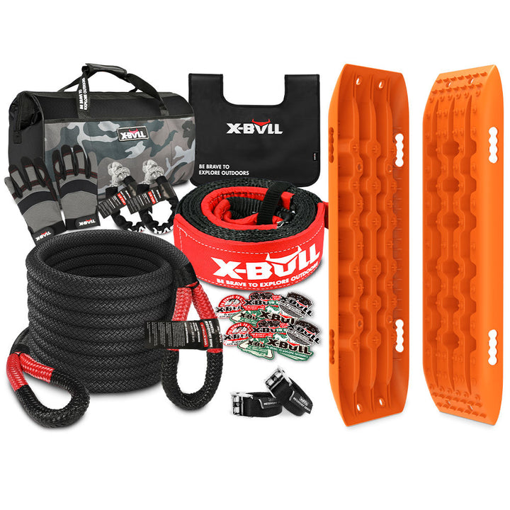 X-BULL Winch Recovery Kit New 13PCS with Recovery tracks Boards Snatch Strap Off Road 4WD Orange