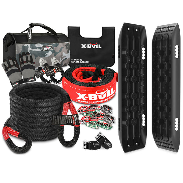 X-BULL Winch Recovery Kit New 13PCS with Recovery tracks Boards Snatch Strap Off Road 4WD Black