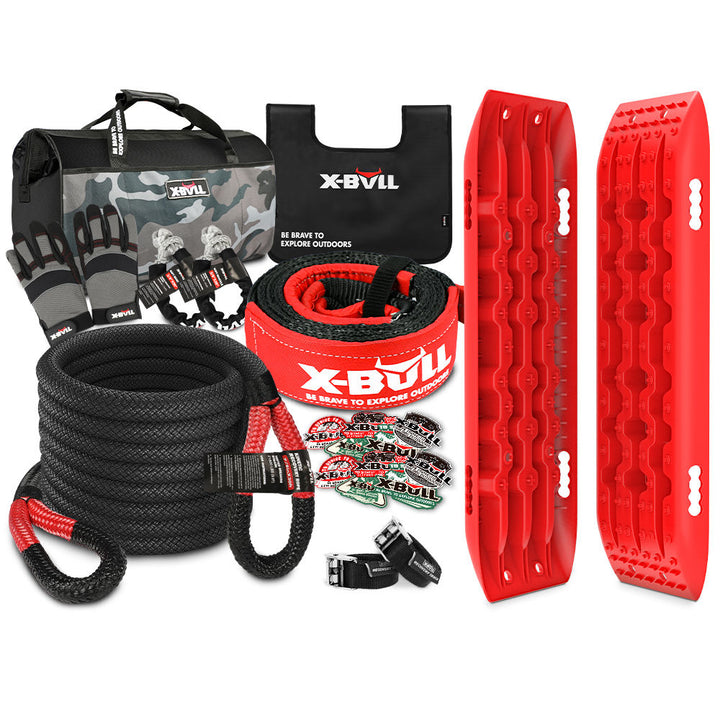 X-BULL Winch Recovery Kit New 13PCS with Recovery tracks Boards Snatch Strap Off Road 4WD Red