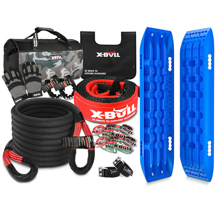 X-BULL Winch Recovery Kit New 13PCS with Recovery tracks Boards Snatch Strap Off Road 4WD Blue