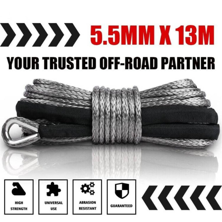 XBULL Dyneema Synthetic Rope Winch Cable SK75 5.5MM x 13M Car Tow Recovery Strap