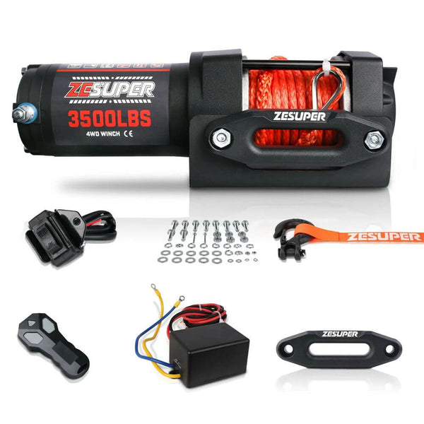 ZESUPER Electric Winch 12V 3500LBS Synthetic Rope Wireless Remote BOAT ATV UTV