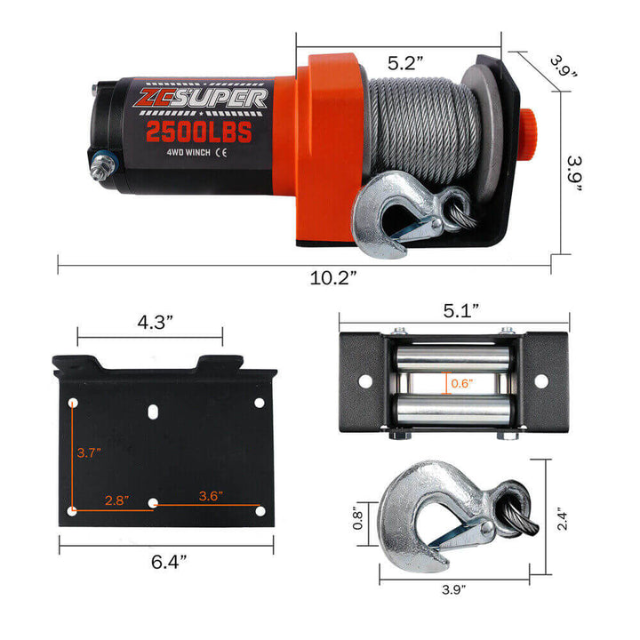 ZESUPER Electric Winch 12V 2500LBS/1134KG 15.2M Steel Cable ATV UTV Boat